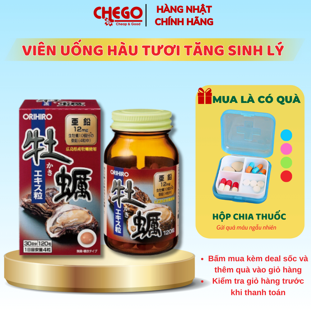 Viên uống hàu tươi Orihiro Oyster Nhật Bản hỗ trợ tăng cường sức khỏe sinh lý hộp 120 viên